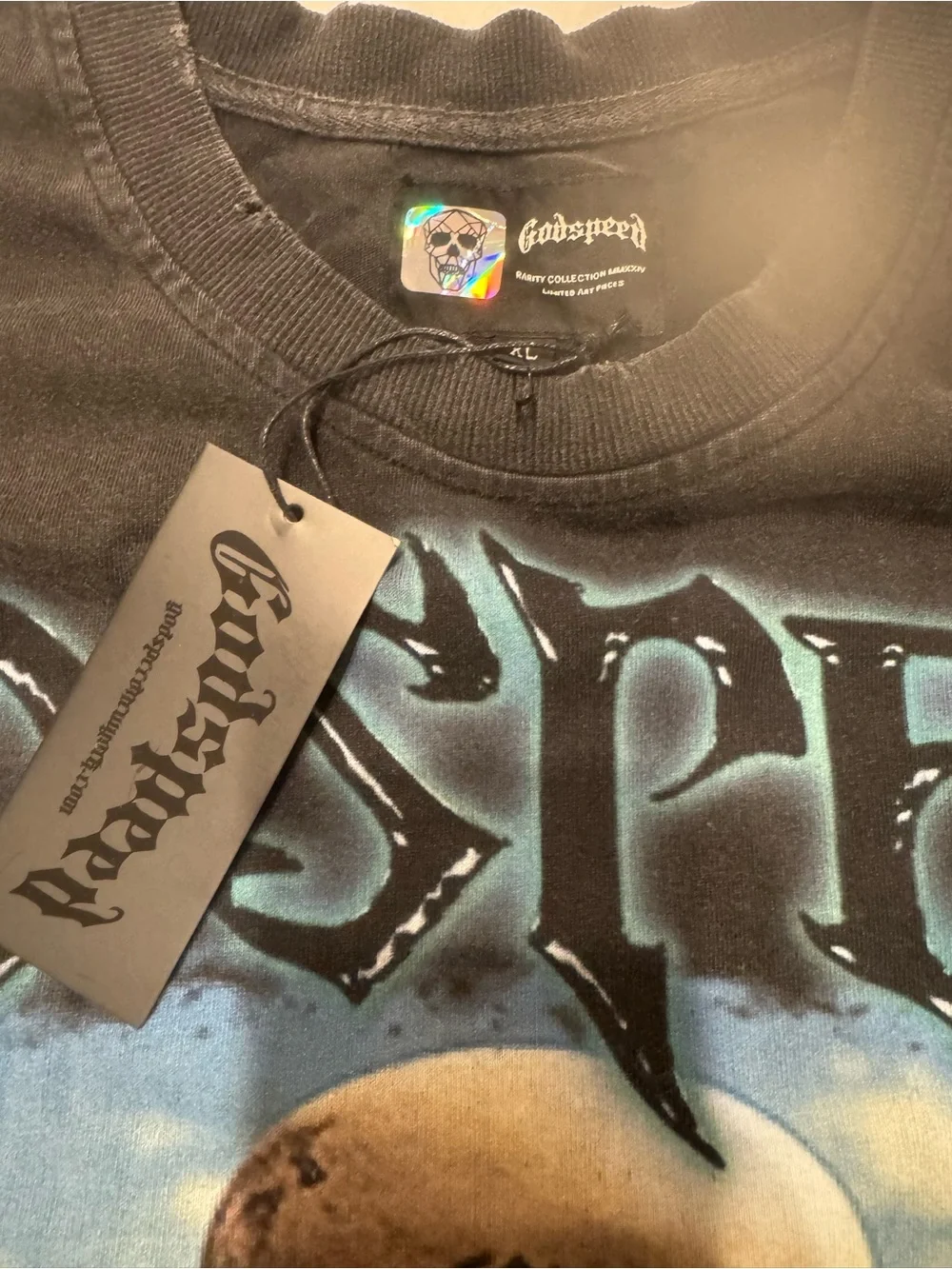 Godspeed Skull Military Graphic Tee NWT Oversized Washed Black Streetwear XL XXL - Picture 4 of 10